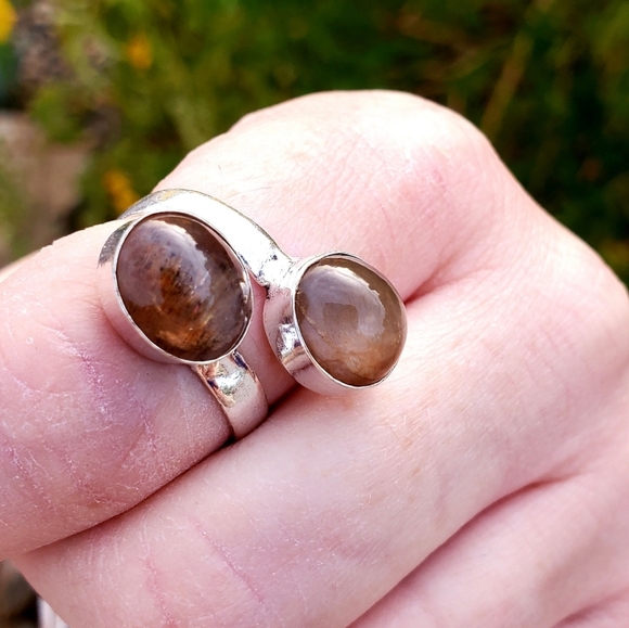 New Golden Rutile Adjustable 925 Silver Ring. - Picture 3 of 16